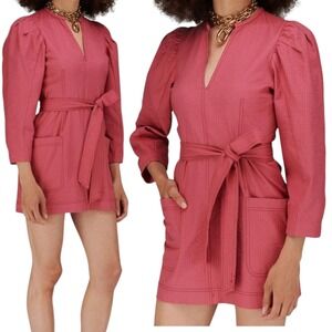 Baum und Pferdgarten Textured Cotton Puff Sleeve Belted Tunic Dress Size 34 XS/S